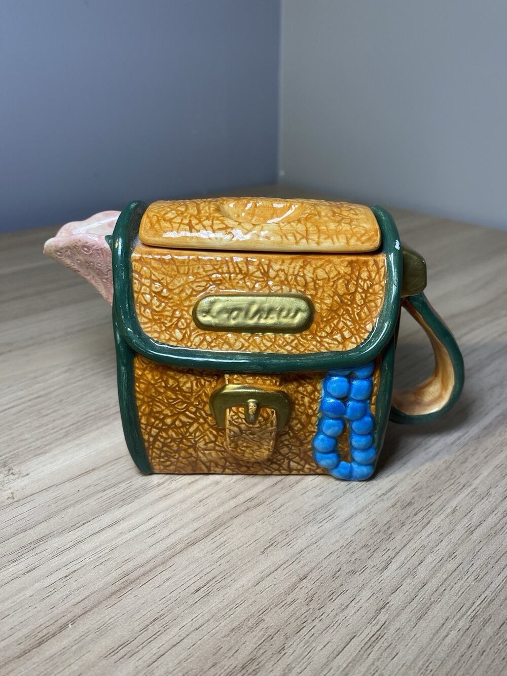 LUGGAGE or PURSE TEAPOT ~ Omnibus ~ 3.5”x5”~Delices Sujace~Handpainted~